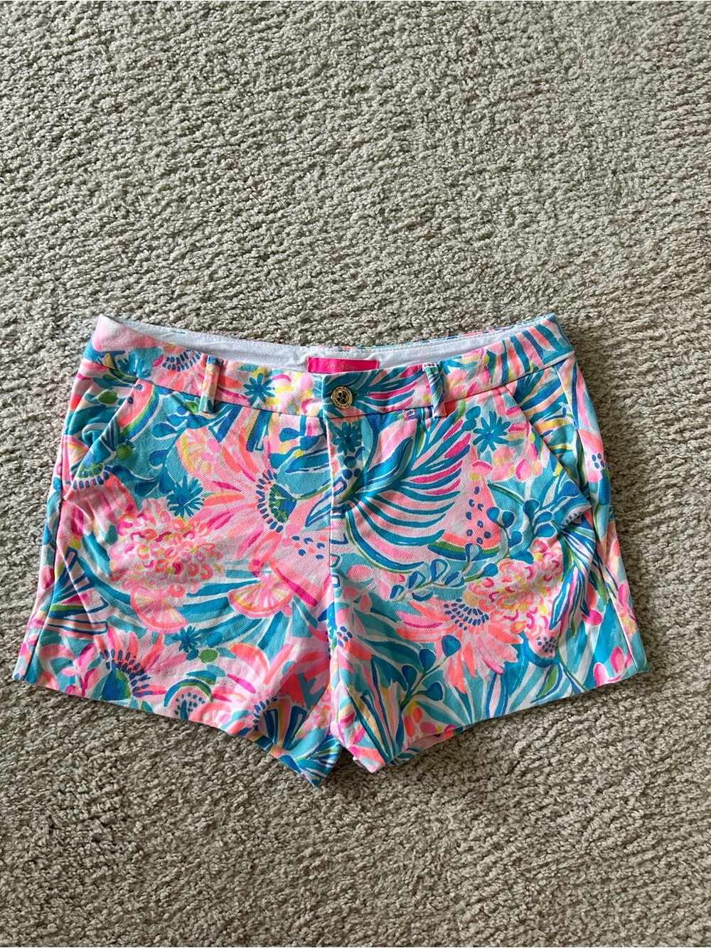 Lilly Pulitzer Coral Pink & Aqua Tropical Print Shorts